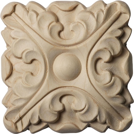 3 1/2W X 3 1/2H X 5/8P Acanthus Square Rosette, Cherry